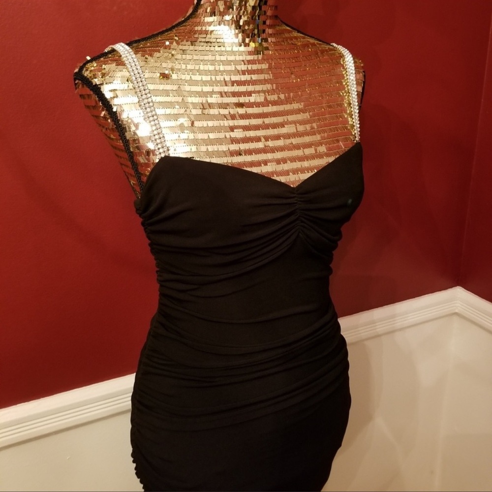NWOT Moda International Ruched Crystal Straps BodyCon Dress - Picture 4 of 6
